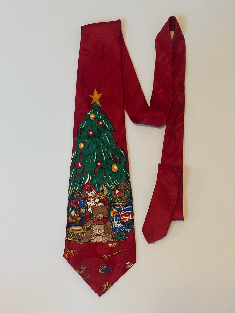 Men’s Holiday Red Christmas Tree Tie